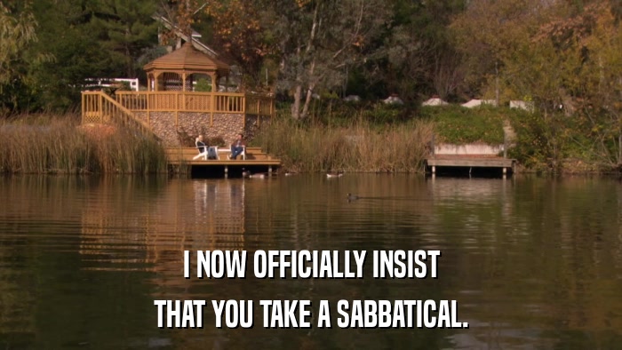 I NOW OFFICIALLY INSIST THAT YOU TAKE A SABBATICAL. 