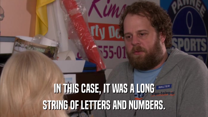 IN THIS CASE, IT WAS A LONG STRING OF LETTERS AND NUMBERS. 