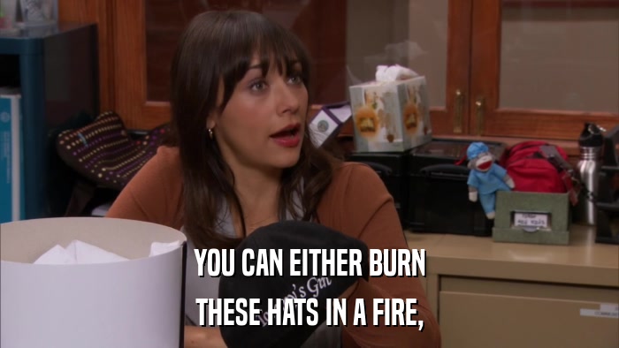YOU CAN EITHER BURN THESE HATS IN A FIRE, 