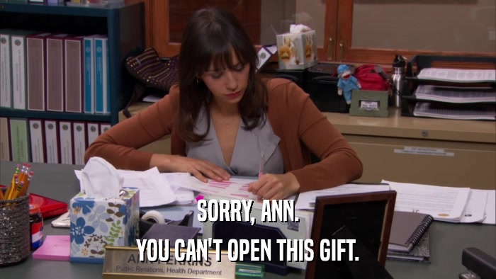 SORRY, ANN. YOU CAN'T OPEN THIS GIFT. 