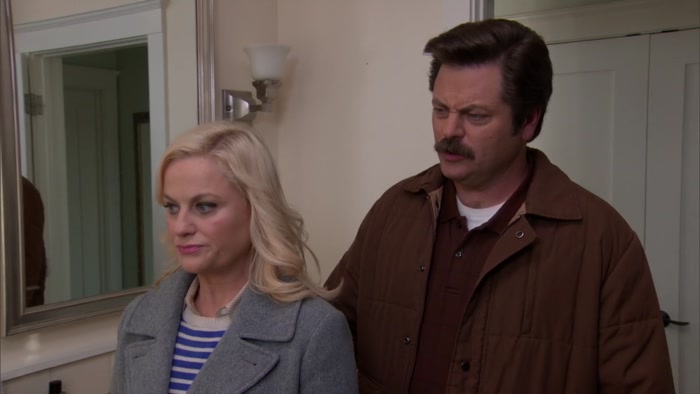 YES, LESLIE, WHAT ARE WE DOING IN JERRY'S BATHROOM? 