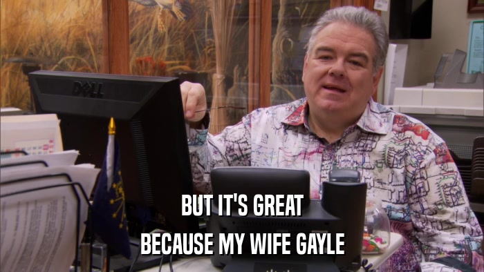 BUT IT'S GREAT BECAUSE MY WIFE GAYLE 