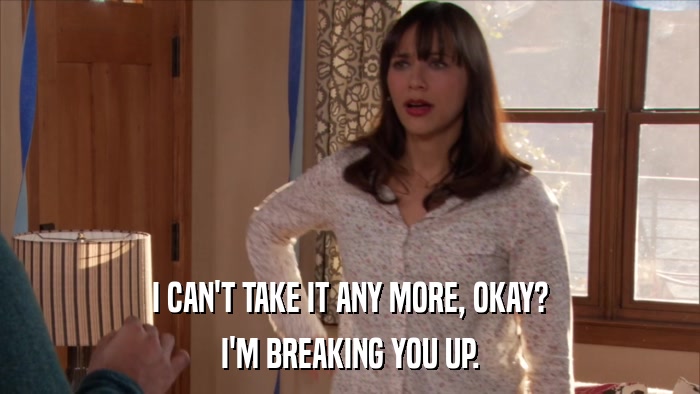 I CAN'T TAKE IT ANY MORE, OKAY? I'M BREAKING YOU UP. 