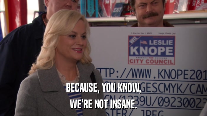 BECAUSE, YOU KNOW, WE'RE NOT INSANE. 