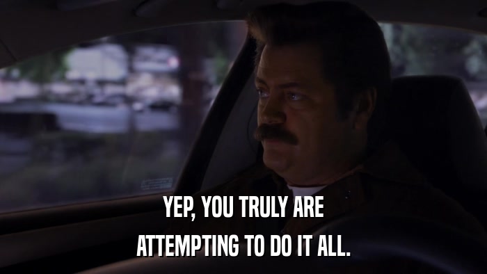 YEP, YOU TRULY ARE ATTEMPTING TO DO IT ALL. 