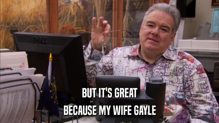 BUT IT'S GREAT BECAUSE MY WIFE GAYLE 