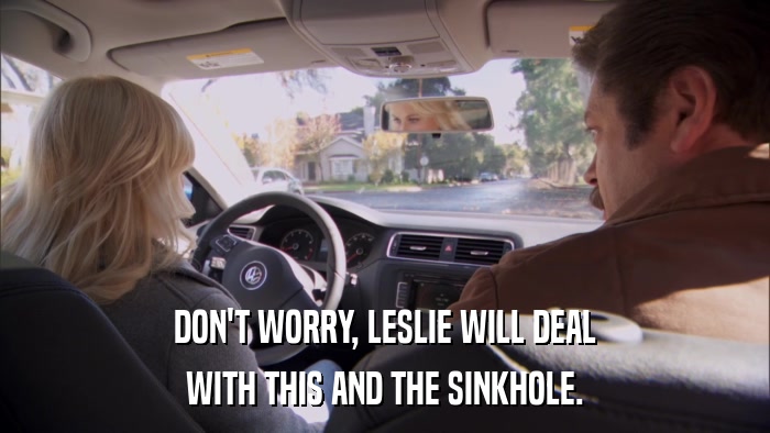 DON'T WORRY, LESLIE WILL DEAL WITH THIS AND THE SINKHOLE. 