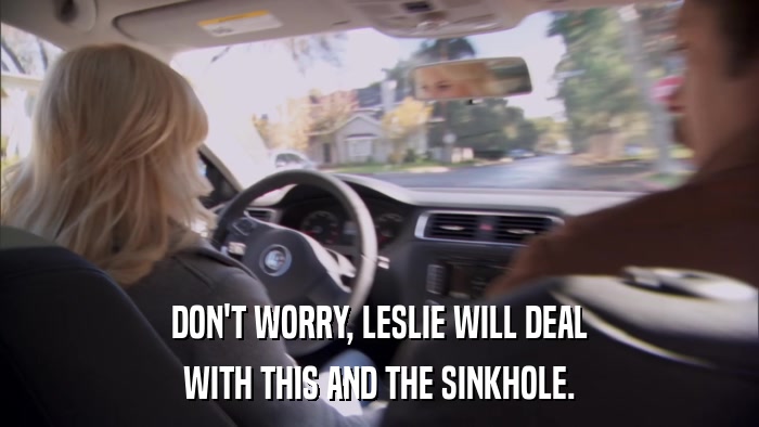 DON'T WORRY, LESLIE WILL DEAL WITH THIS AND THE SINKHOLE. 