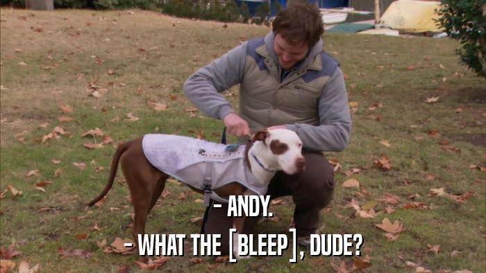 - ANDY. - WHAT THE [BLEEP], DUDE? 