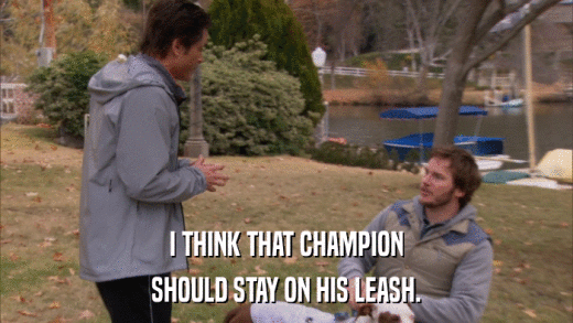 I THINK THAT CHAMPION SHOULD STAY ON HIS LEASH. 