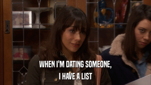 WHEN I'M DATING SOMEONE, I HAVE A LIST 