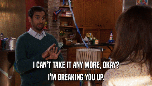 I CAN'T TAKE IT ANY MORE, OKAY? I'M BREAKING YOU UP. 