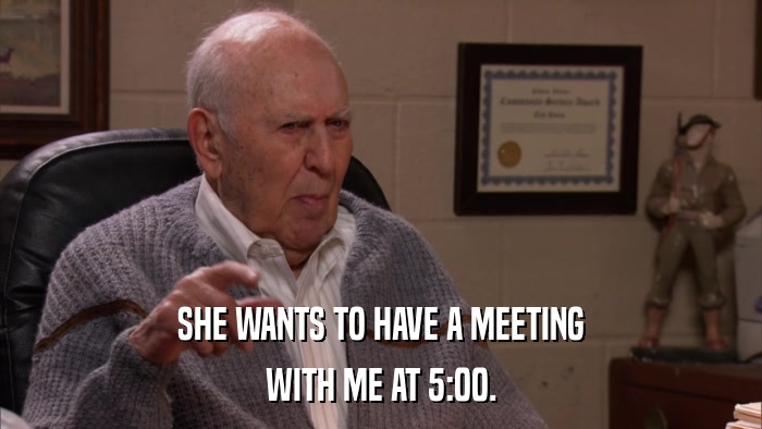 SHE WANTS TO HAVE A MEETING WITH ME AT 5:00. 