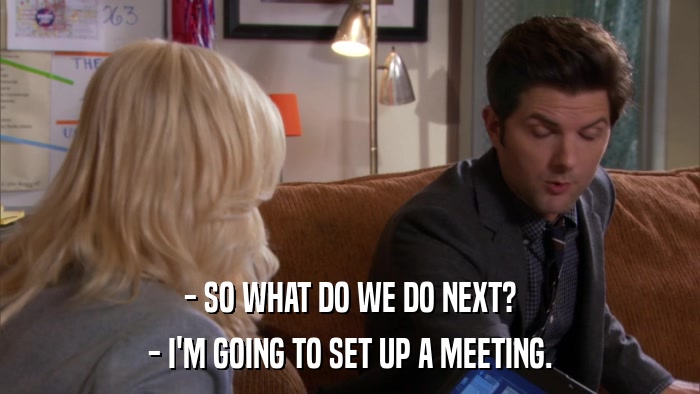 - SO WHAT DO WE DO NEXT? - I'M GOING TO SET UP A MEETING. 