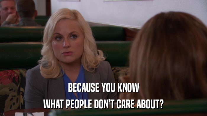 BECAUSE YOU KNOW WHAT PEOPLE DON'T CARE ABOUT? 