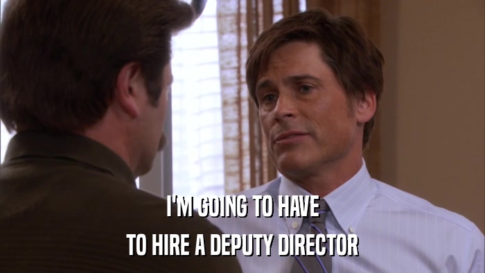 I'M GOING TO HAVE TO HIRE A DEPUTY DIRECTOR 