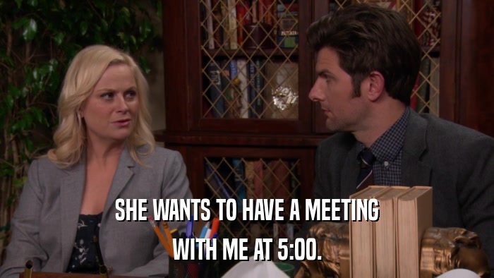 SHE WANTS TO HAVE A MEETING WITH ME AT 5:00. 