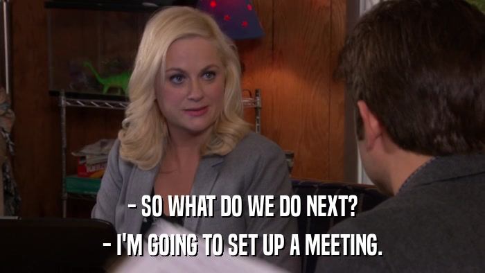 - SO WHAT DO WE DO NEXT? - I'M GOING TO SET UP A MEETING. 