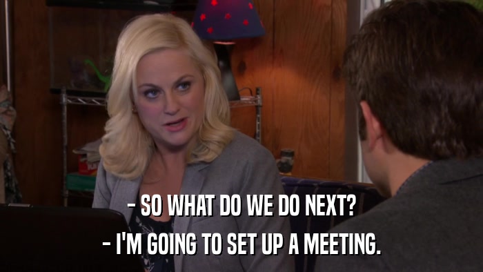 - SO WHAT DO WE DO NEXT? - I'M GOING TO SET UP A MEETING. 