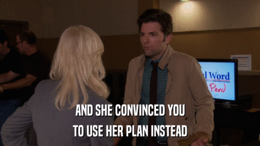 AND SHE CONVINCED YOU TO USE HER PLAN INSTEAD 