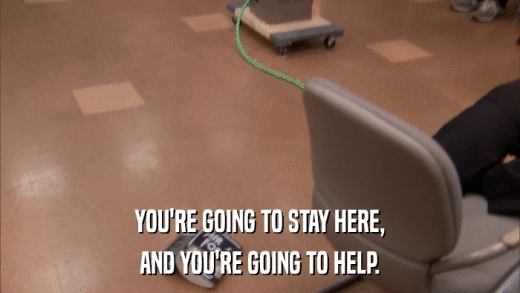 YOU'RE GOING TO STAY HERE, AND YOU'RE GOING TO HELP. 