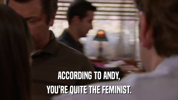 ACCORDING TO ANDY, YOU'RE QUITE THE FEMINIST. 