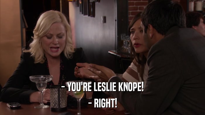 - YOU'RE LESLIE KNOPE! - RIGHT! 