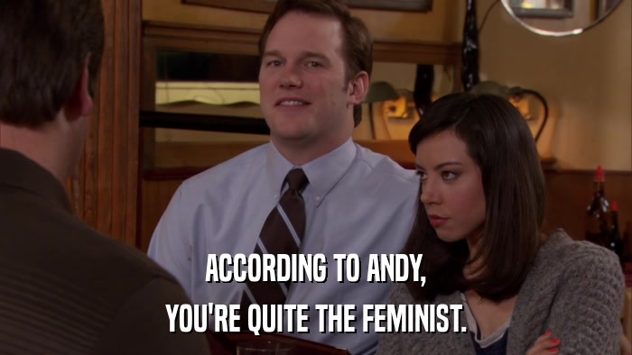 ACCORDING TO ANDY, YOU'RE QUITE THE FEMINIST. 