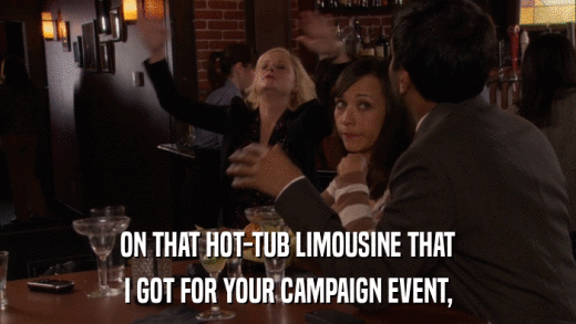 ON THAT HOT-TUB LIMOUSINE THAT I GOT FOR YOUR CAMPAIGN EVENT, 