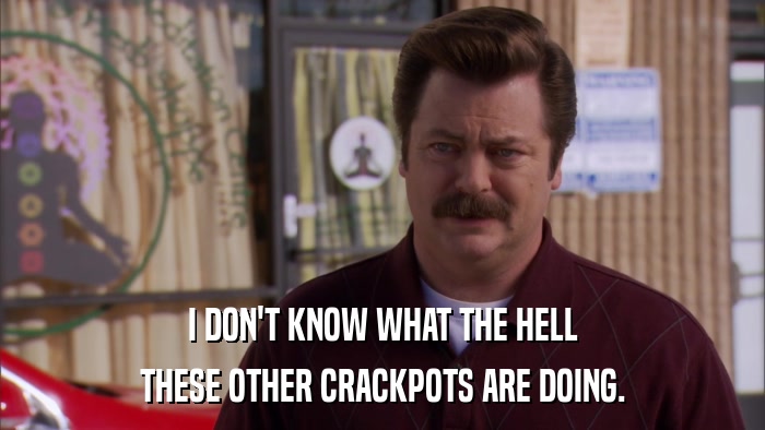 I DON'T KNOW WHAT THE HELL THESE OTHER CRACKPOTS ARE DOING. 