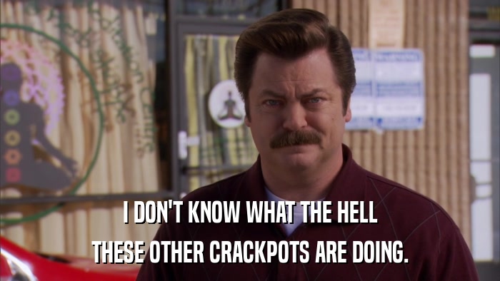 I DON'T KNOW WHAT THE HELL THESE OTHER CRACKPOTS ARE DOING. 