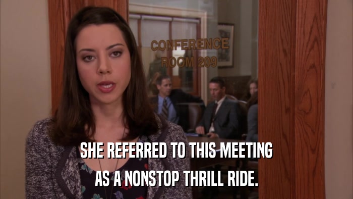 SHE REFERRED TO THIS MEETING AS A NONSTOP THRILL RIDE. 