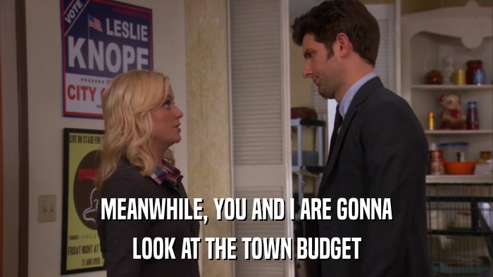 MEANWHILE, YOU AND I ARE GONNA LOOK AT THE TOWN BUDGET 