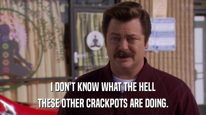 I DON'T KNOW WHAT THE HELL THESE OTHER CRACKPOTS ARE DOING. 