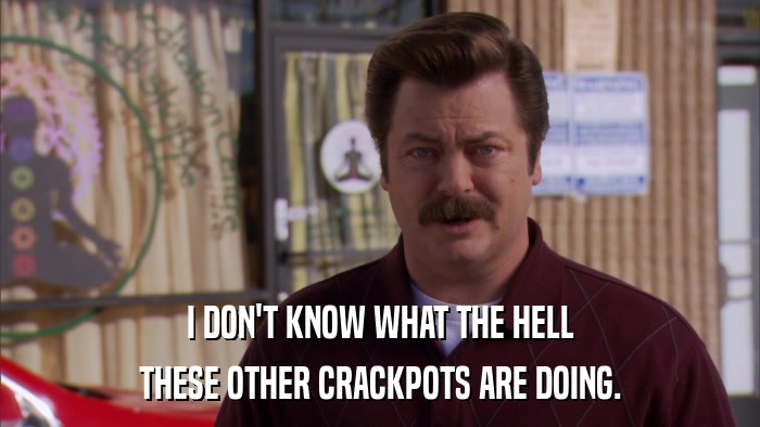 I DON'T KNOW WHAT THE HELL THESE OTHER CRACKPOTS ARE DOING. 