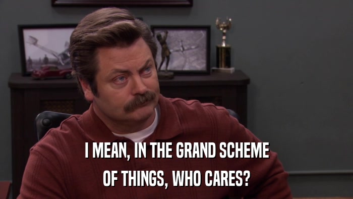I MEAN, IN THE GRAND SCHEME OF THINGS, WHO CARES? 