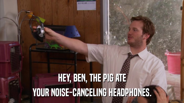 HEY, BEN, THE PIG ATE YOUR NOISE-CANCELING HEADPHONES. 