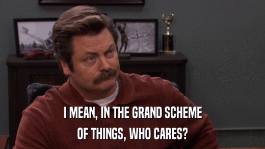 I MEAN, IN THE GRAND SCHEME OF THINGS, WHO CARES? 
