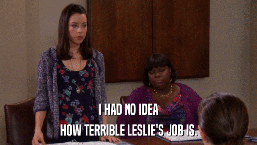 I HAD NO IDEA HOW TERRIBLE LESLIE'S JOB IS. 