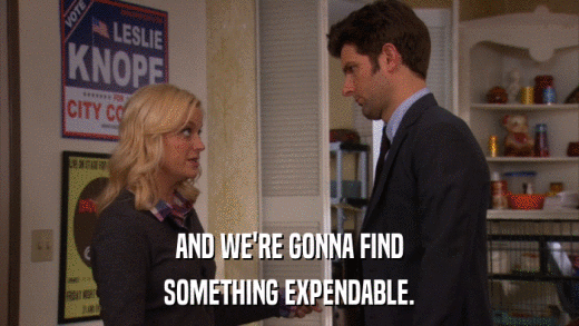 AND WE'RE GONNA FIND SOMETHING EXPENDABLE. 