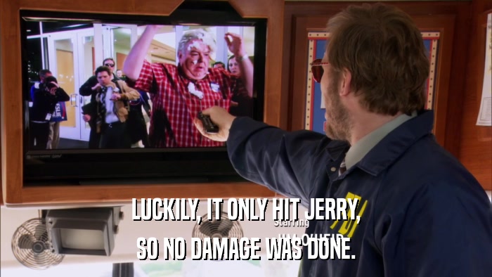 LUCKILY, IT ONLY HIT JERRY, SO NO DAMAGE WAS DONE. 