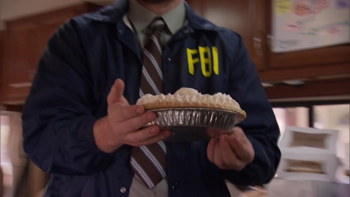 THE VIDEO SHOWS THAT THE PIE CAME FROM A HIGH ANGLE, 