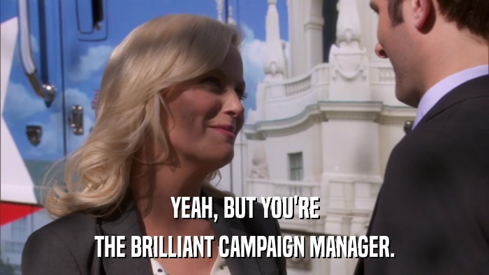 YEAH, BUT YOU'RE THE BRILLIANT CAMPAIGN MANAGER. 