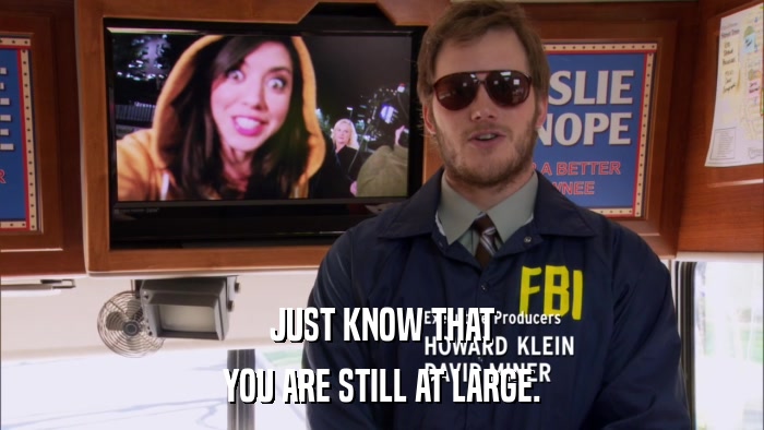 JUST KNOW THAT YOU ARE STILL AT LARGE. 