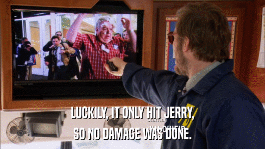 LUCKILY, IT ONLY HIT JERRY, SO NO DAMAGE WAS DONE. 