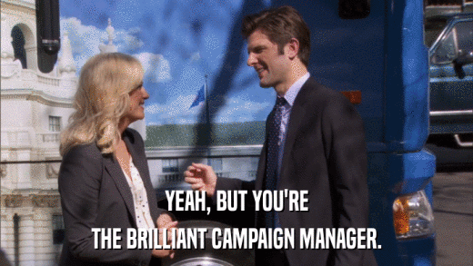 YEAH, BUT YOU'RE THE BRILLIANT CAMPAIGN MANAGER. 