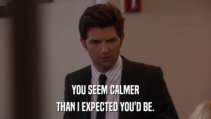 YOU SEEM CALMER THAN I EXPECTED YOU'D BE. 
