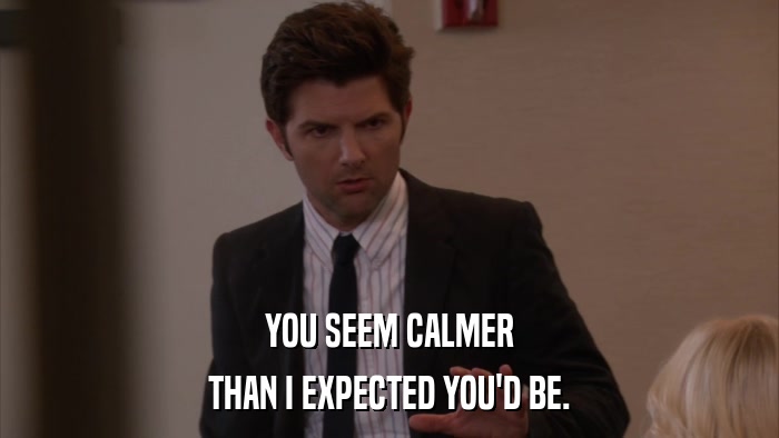 YOU SEEM CALMER THAN I EXPECTED YOU'D BE. 