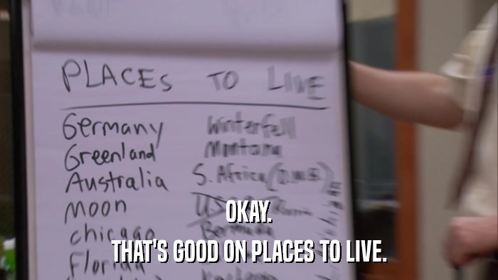 OKAY. THAT'S GOOD ON PLACES TO LIVE. 