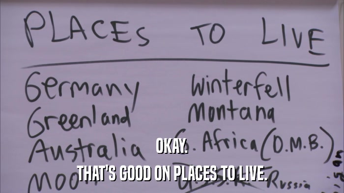 OKAY. THAT'S GOOD ON PLACES TO LIVE. 